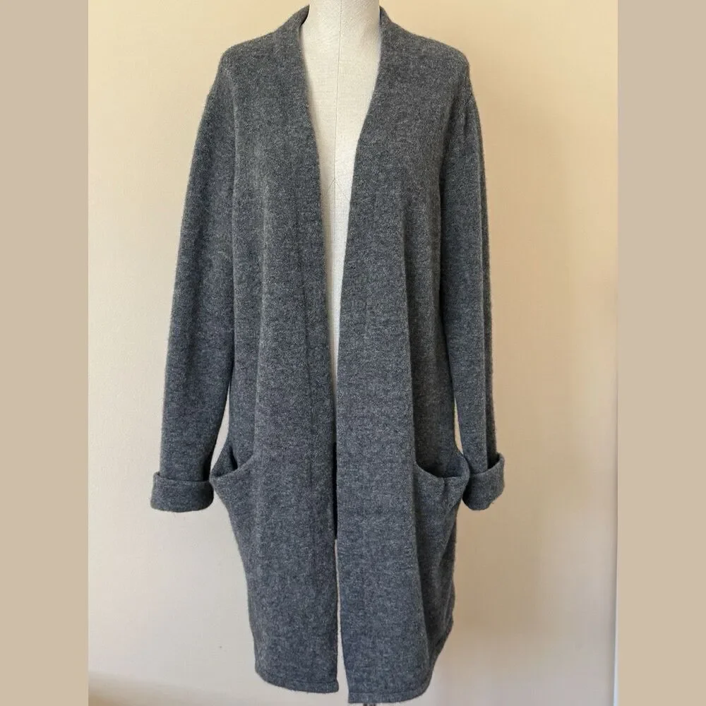 Jenni Kayne Cardigan Sweater Women Medium Tall Gray Lightweight Merino Wool Long